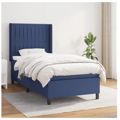  Box spring postelja z vzmetnico moder 90x190 cm blago