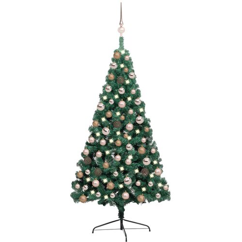 vidaXL umjetna polovica božićnog drvca LED s kuglicama zelena 120 cm Cene