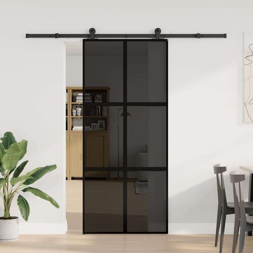 VidaXL klizna vrata s priborom 90 x 205 cmkaljeno staklo i aluminij Slike