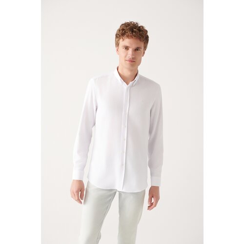 Avva Men's White Button Collar Textured Cotton Slim Fit Slim Fit Shirt Slike