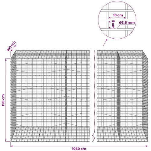  Gabion s žicom debljine 3,5 mm i mrežom 5x10 cm 1050x100x150 cm Slike