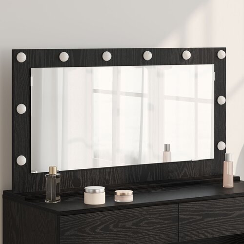 VidaXL ogledalo za toalet Crni hrast Drvo, Staklo 100 x 55 x 18 cm Slike