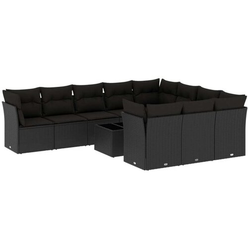 VidaXL 11-dijelni set vrtnih sofa od poliratana s jastucima crni Slike