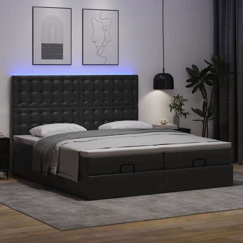 vidaXL Otomanski posteljni okvir z vzmetnicami črn 160x200cm um. usnje Cene