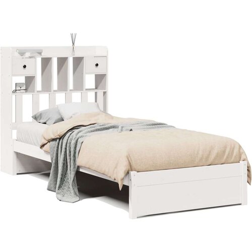 VidaXL Krevet s regalom za knjige bez madraca bijeli 75x190cm borovina Slike