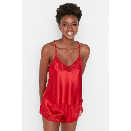 Trendyol Red Lace Detailed Satin Pajamas Set Slike