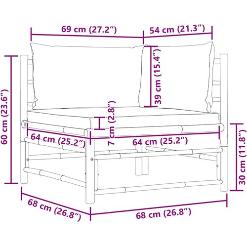  Kutna vrtna sofa od bambusa s krem bijelim jastucima Slike