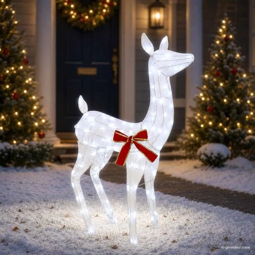 3D Božićni irvas LOVIISA 110 LED lampica Hladno bijela - Bijela tkanina 70 x 26 x 100 cm Slike