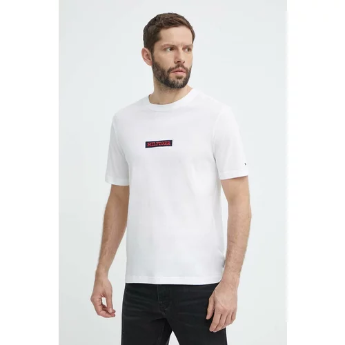 Tommy Hilfiger Pamučna majica za muškarce, boja: bijela, s aplikacijom, MW0MW34373
