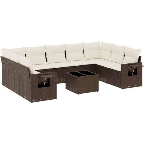 VidaXL 10-dijelni set vrtnih sofa od poliratana s jastucima smeđi Slike