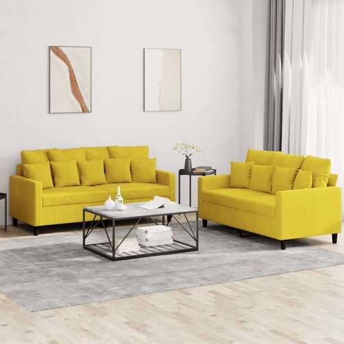  2-dijelni set sofa s jastucima žuti baršunasti Cijene