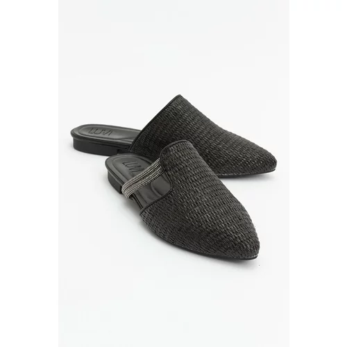 LuviShoes PESA Black Women's Slippers with Straw Stones
