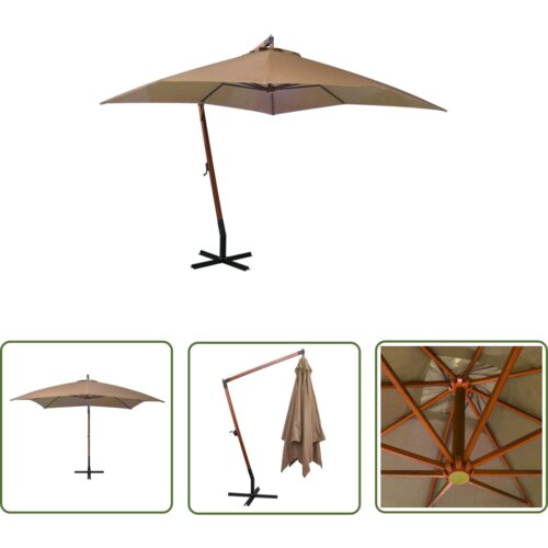  The Living Store Viseč senčnik z drogom taupe 3x3 m trden les jelke - Viseč Senčnik, (21742471) Cene