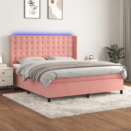  box spring s madracem LED ružičasti 180x200cm baršunasti Cene