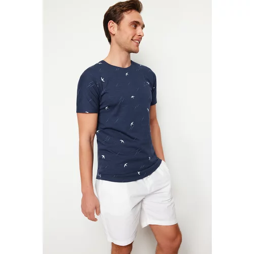 Trendyol Navy Blue Men's Regular/Normal Cut Patterned T-Shirt