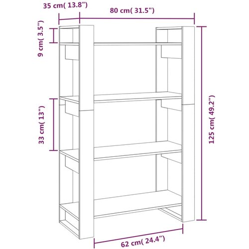  za knjige / pregrada sivi 80x35x125 cm od borovine Slike