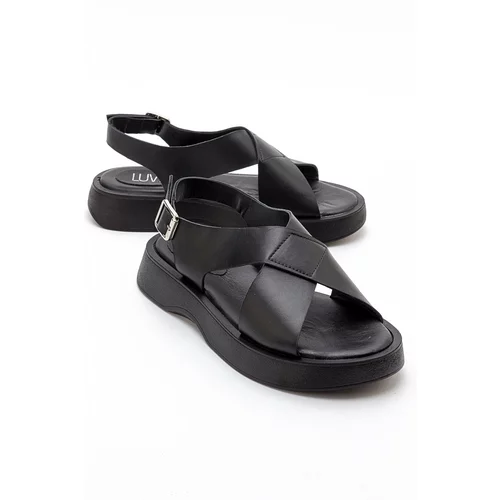 LuviShoes VOGG Women's Black Skin Genuine Leather Sandals