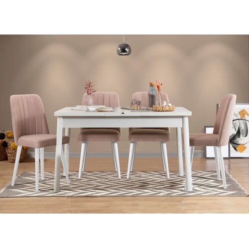 Hanah home Santiago White Stone V2 WhiteStone Extendable Dining Table & Chairs Set (5 Pieces) Cene