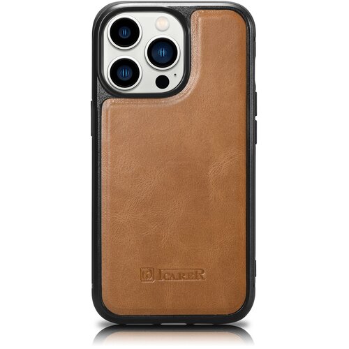 ICARER Ovitek prevlečen z naravnim usnjem za iPhone 14 Pro Max Leather Oil Wax svetlo rjav, (21521965) Cene