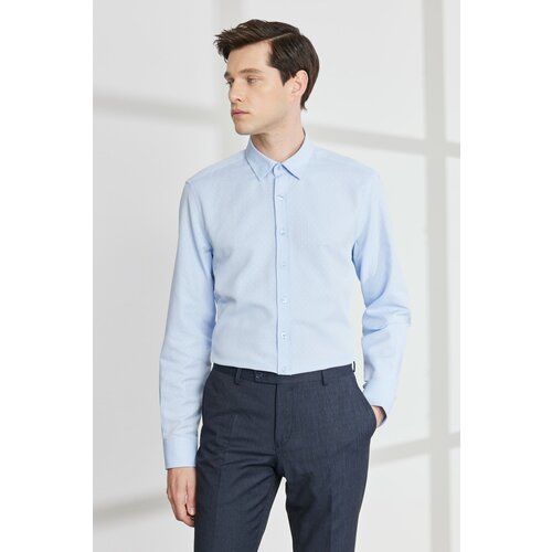ALTINYILDIZ CLASSICS Men's Light Blue Slim Fit Slim Fit Slim Fit Hidden Button Collar Cotton Dobby Shirt. Slike