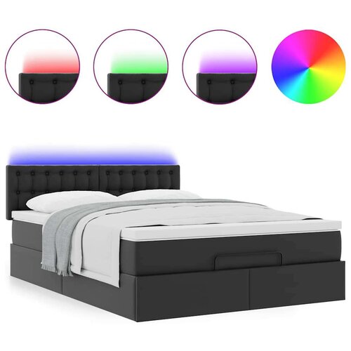 VidaXL Otomanski krevet s madracima i LED crni 140x190cm umjetna koža Slike