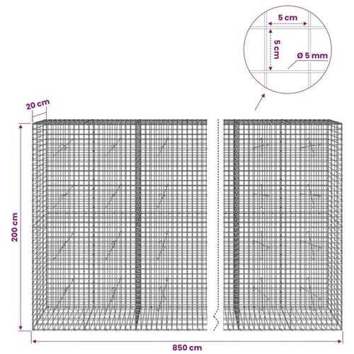  Gabion s žicom debljine 5 mm i mrežom 5x5 cm 850x20x200 cm - 20 cm 200 cm 850 cm Slike