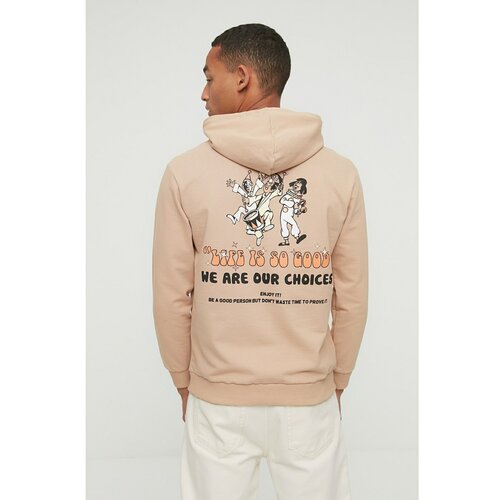 Trendyol Camel Men Regular Fit Long Sleeve Hooded Printed Sweatshirt Slike