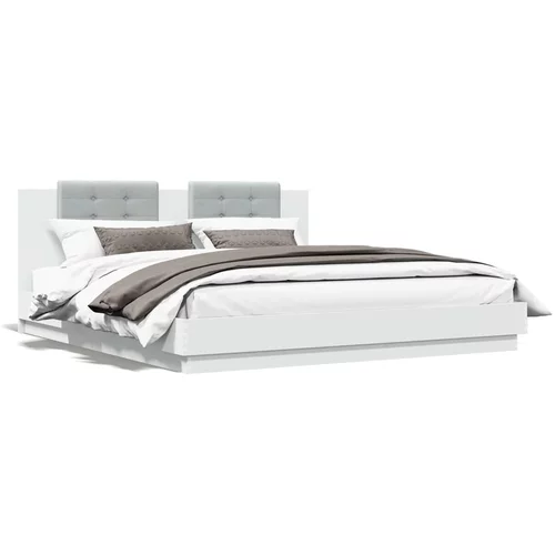  Okvir kreveta s uzglavljem i LED svjetlima bijeli 200 x 200 cm