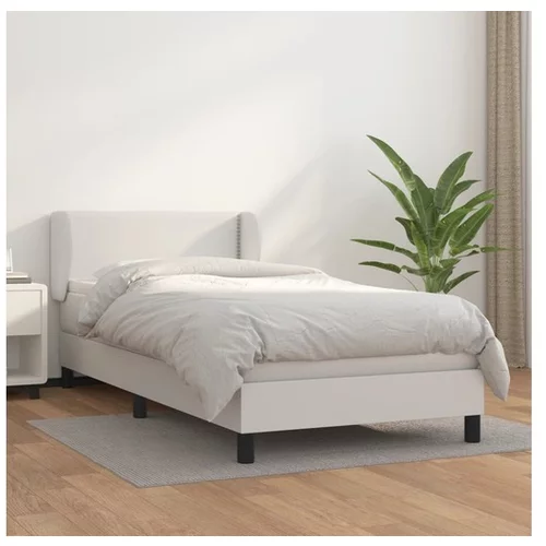 vidaXL Box spring postelja z vzmetnico bel 90x190 cm umetno