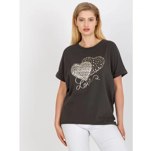 Fashion Hunters Khaki cotton plus size t-shirt with an application of rhinestones