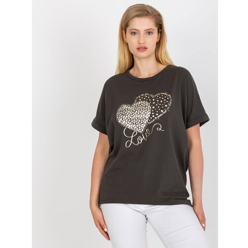 Fashion Hunters Khaki cotton plus size t-shirt with an application of rhinestones Slike