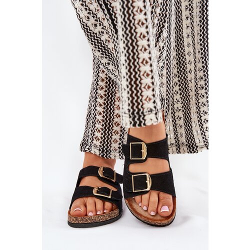 Boto Women's sandals on cork platform with golden buckles black Lisavionea Cene