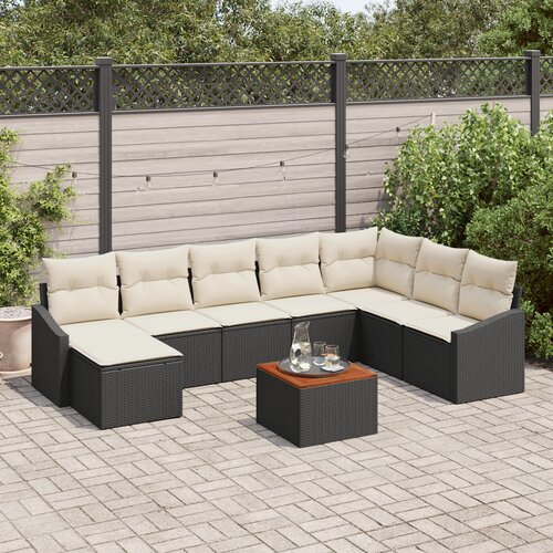 VidaXL 9-delni vrtni sofa-set z blazinami črna poli ratan akacija Slike