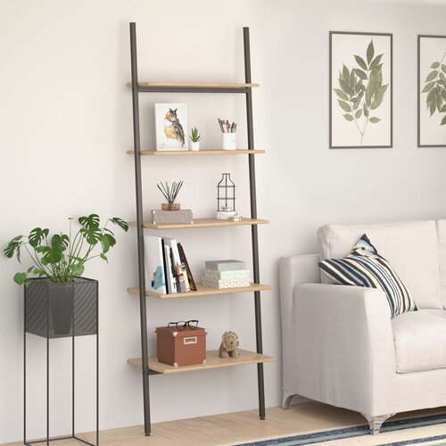 vidaXL Naslanjajuća polica s 5 razina svjetlosmeđa-crna 64x34x185,5 cm Cene