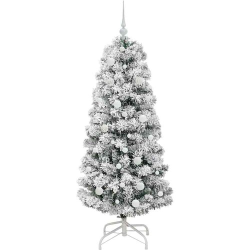 VidaXL Umjetno božićno drvce s nogom Zelena i bijela 150 cm PVC Slike