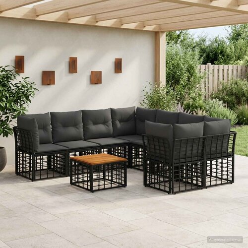  Set vanjskih sofa 9 kom. Crna i tamno siva poliratan Cene