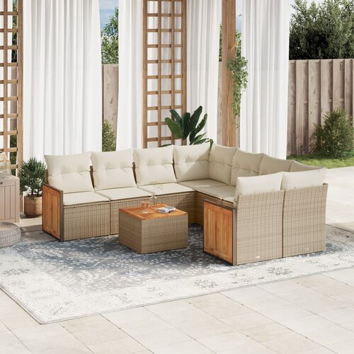 vidaXL 9-dijelni set vrtnih sofa s jastucima bež od poliratana Cijene