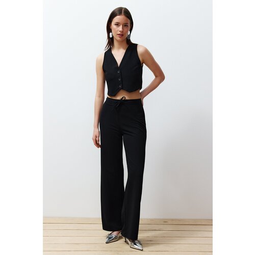 Trendyol Black Buttoned V Neck Wide Leg Knitted Two Piece Set Cene