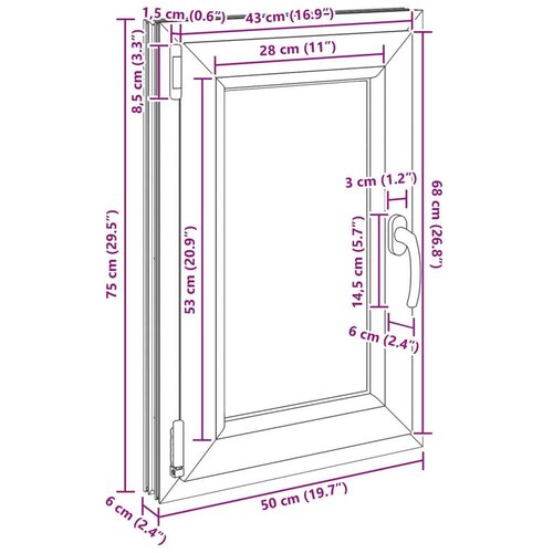  Prozor za podrum RISOR Bijeli 50 x 75 cm PVC i staklo - Bijeli 50 x 75 cm (trostruki sloj) Nagibanje i okretanje lijevo Slike