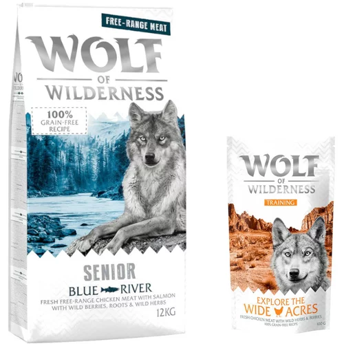 Wolf of Wilderness 12kg + 100g Snack "Explore the Wide Acres" piletina gratis! - Blue River - piletina iz slobodnog uzgoja i losos