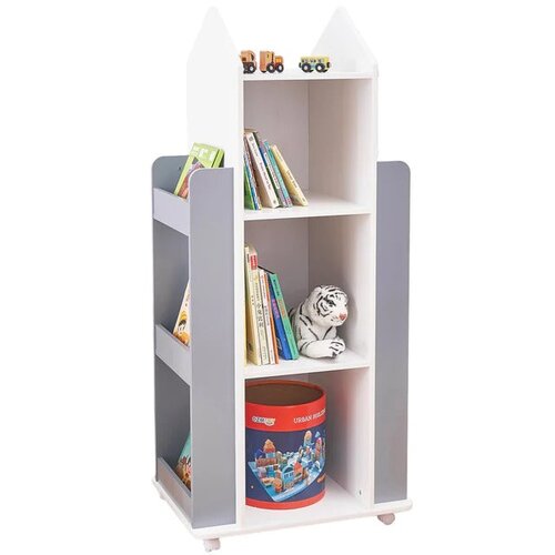 Kinder Home raketa sa rotirajućim odsekom za 360 stepeni sa policama u 4 nivoa, drvena - za odlaganje knjiga i igračaka bela/siva ( TF-6914 Cene