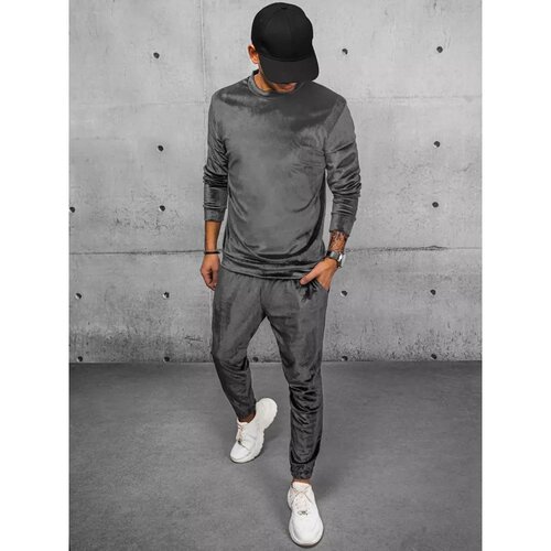 DStreet Men&amp;#039;s gray velor tracksuit AX0710 Slike