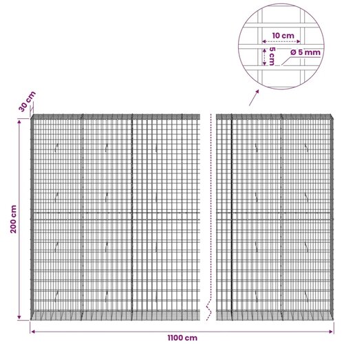  Gabion s žicom debljine 5 mm i mrežom 5x10 cm 1100x30x200 cm - 30 cm 200 cm 1100 cm Slike