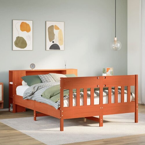 VidaXL Krevet s regalom za knjige bez madraca 135 x 190 cm od borovine Slike
