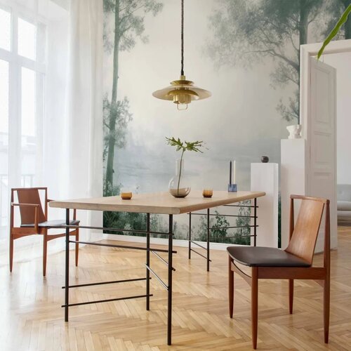  Foto tapeta - Retro Landscape - Grove Trees and Pond in Patinated Shades of Green 150x105 Vodootporna Cijene