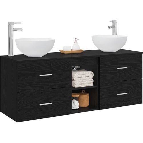  Set ormarića za kupaonicu 3 kom. Crni hrast 49,5 x 41 x 64,5 cm Slike