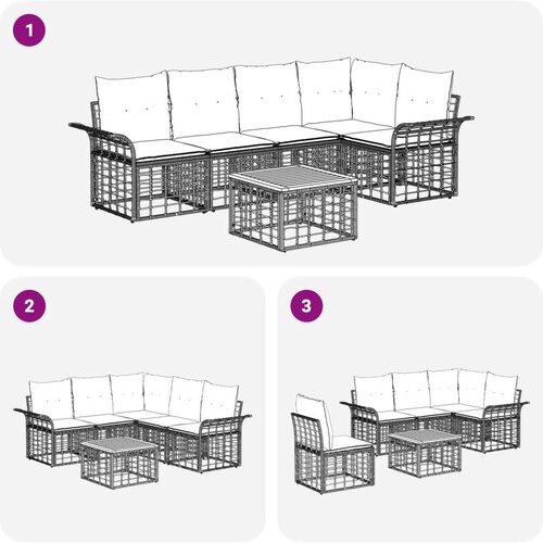  Set vanjskih sofa 6 pcs Prirodna i krema bijela Poliester - Prirodna i kremasto bijela sa stolom Slike