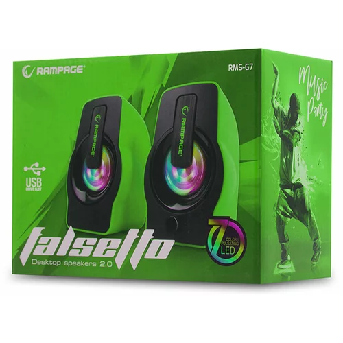 Rampage Zvučnici RMS-G7 Falsetto, LED, 2.0, 6W, zeleni