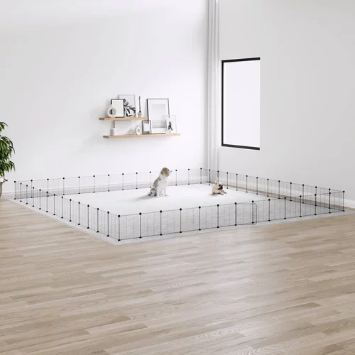 vidaXL Ograda za hišne ljubljenčke z 52 paneli črna 35x35 cm jeklo