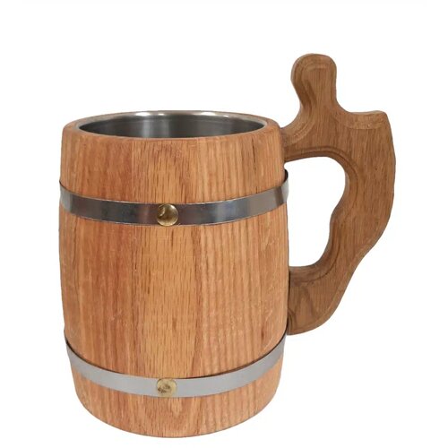  Ručno rađena drvena &amp;scaron;alica 0,5L s inox rubovima i inox unutra&amp;scaron;njosti Slike